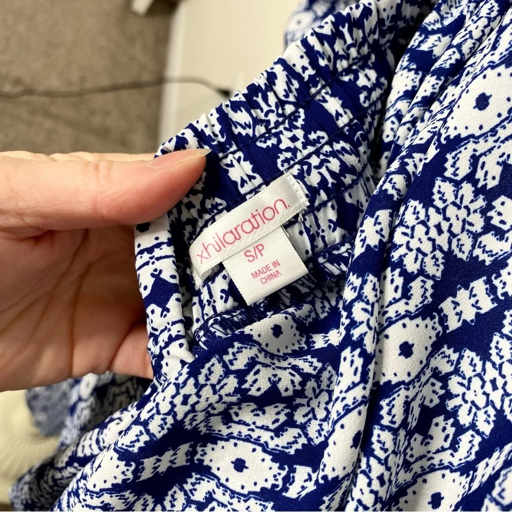 Xhilaration Dark Blue and White Print Top and Matching Pants Set